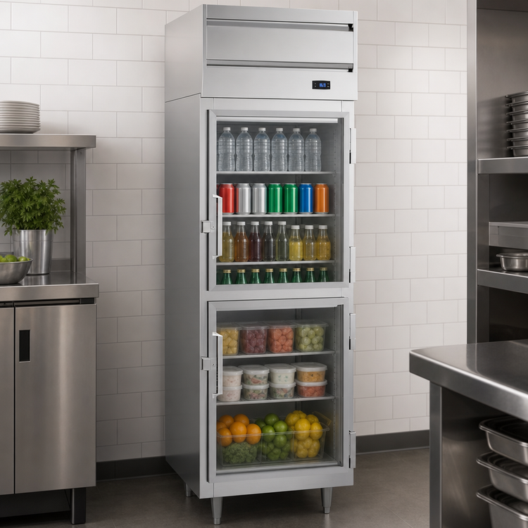 Product image #4 for Beverage-Air P Series One-Section Top-Mount Self-Contained Reach-In Refrigerator with 2 Half-Glass Doors, 21.01 Cu. Ft.
