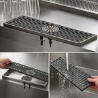 Thumbnail image #4 for Perlick Corporation 6040-GRC Surface Mount Stainless Steel Drainer with Built-In Center Rinser, 37-Inch, Straight Edge, Removable Glass Rack