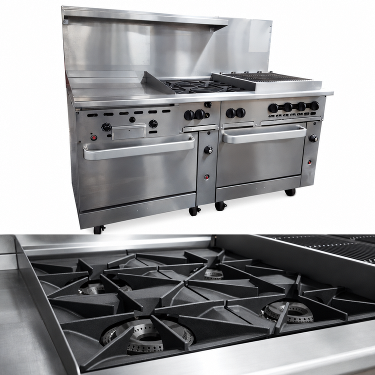 Product image #4 for Vulcan Endurance 72-Inch Gas Restaurant Range with 24-Inch Thermostatic Griddle, 4 Open Burners, 24-Inch Charbroiler, and 2 Convection Ovens