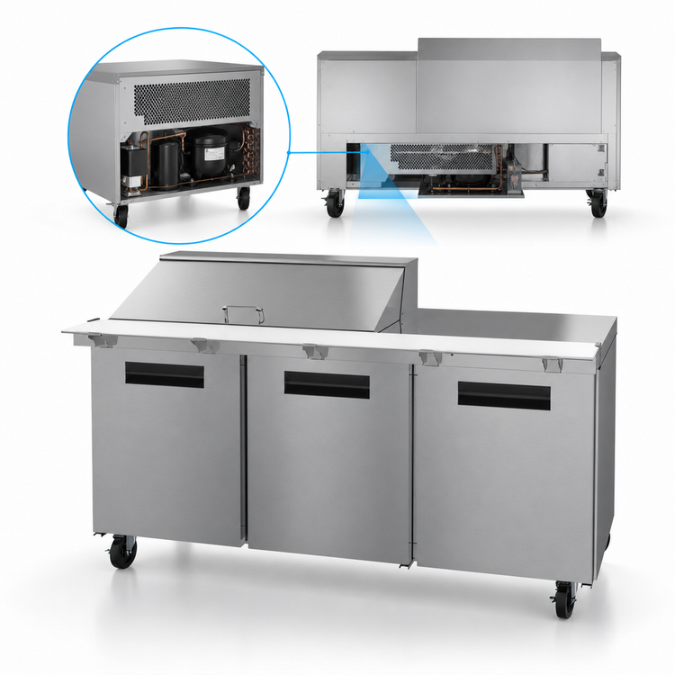 Product image #4 for Hoshizaki Steelheart SR72B-18M 72-Inch Three-Section Mega Top Reach-In Refrigerator Prep Table with 18-Pan Top Rail