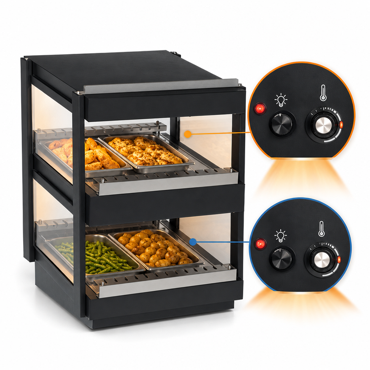 Product image #4 for Nemco 18-Inch Countertop Hot Food Shelf Merchandiser with Dual Shelves, 120V