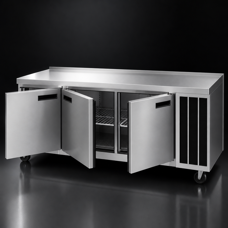 Product image #4 for Delfield Three-Section Refrigerated Work Table, 114-Inch, 3-Door, Side-Mounted Self-Contained R290