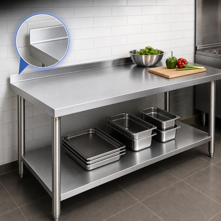 Product image #4 for 84-Inch x 24-Inch Stainless Steel Work Table with 2-Inch Rear Up-Turn and Undershelf