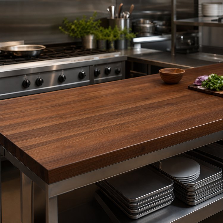 Product image #4 for John Boos Boos Block American Black Walnut Kitchen Countertop with Varnique Finish, Flat No-Backsplash, 144 x 42 x 3 Inch