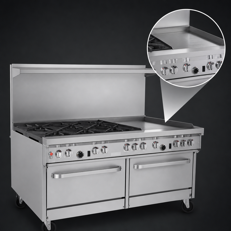 Product image #4 for Southbend Ultimate 60-Inch Gas Restaurant Range with 36-Inch Thermostatic Griddle, Convection Oven, and Cabinet Base