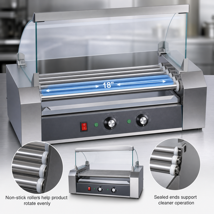 Product image #4 for Sapphire Stainless Steel Hot Dog Roller Grill, 12 Hot Dog Capacity, 5 Rollers