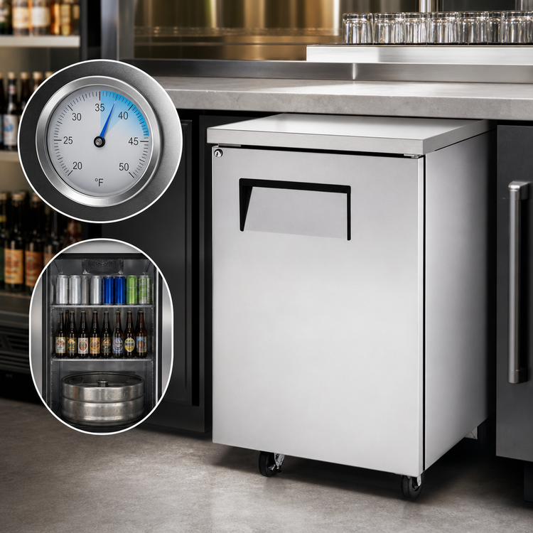 Product image #4 for True One-Section Solid Swing Door Back Bar Cooler, Stainless Steel, R290 Refrigeration, 30 6-Packs / 1 Half-Barrel Capacity