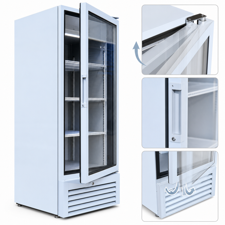 Product image #4 for Beverage-Air Marketeer MT12-1W White One-Section Reach-In Hinged Glass Door Refrigerated Merchandiser, 11.5 Cu. Ft.