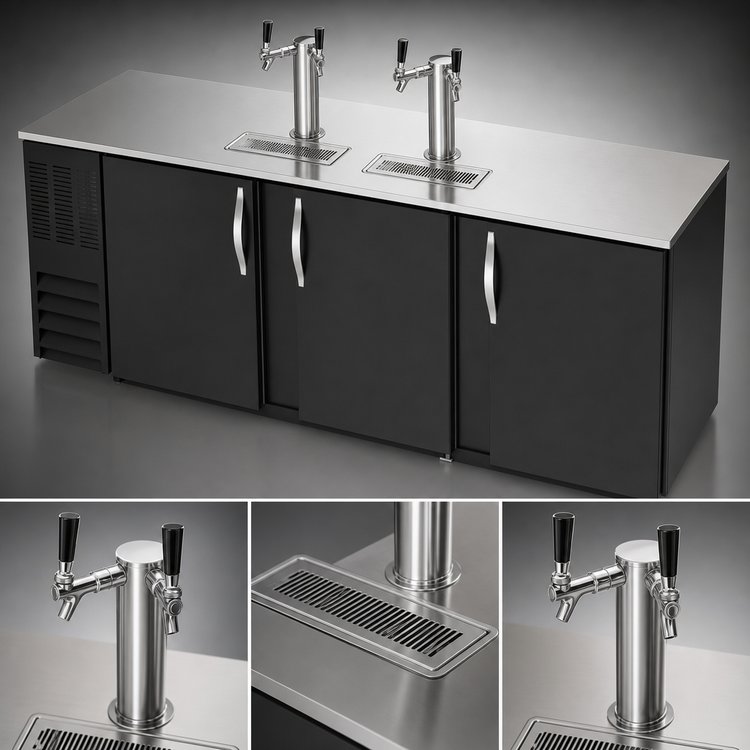Product image #4 for Beverage-Air 94-Inch Three-Door Flat-Top Direct Draw Draft Beer Cooler with Dual Faucet Towers