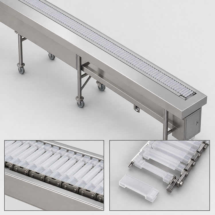 Product image #4 for Dinex DXIESSB18 18 ft. Slat Belt Motorized Tray Make-Up Conveyor