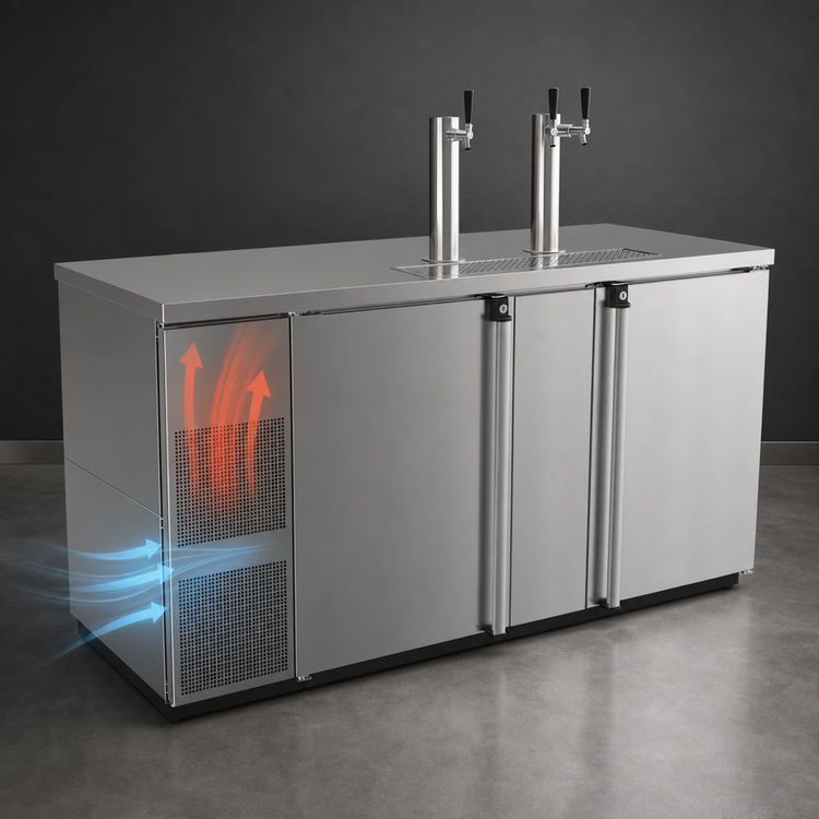 Product image #4 for Pro-Line E-Series Two-Section Stainless Steel Direct Draw Draft Beer Cooler with 2 Towers and 3 Faucets, 69-1/2-Inch Wide, 28 Cu. Ft.