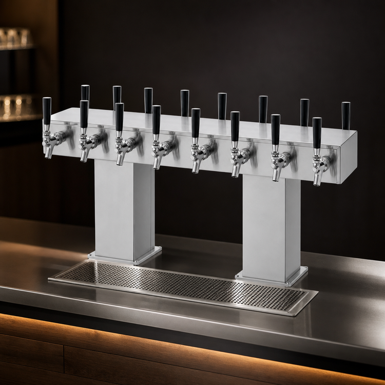 Product image #4 for Perlick Back-to-Back Bridge Tee Countertop Glycol-Cooled Draft Beer Tower, Extra High, 32-Faucet Capacity, Stainless Steel