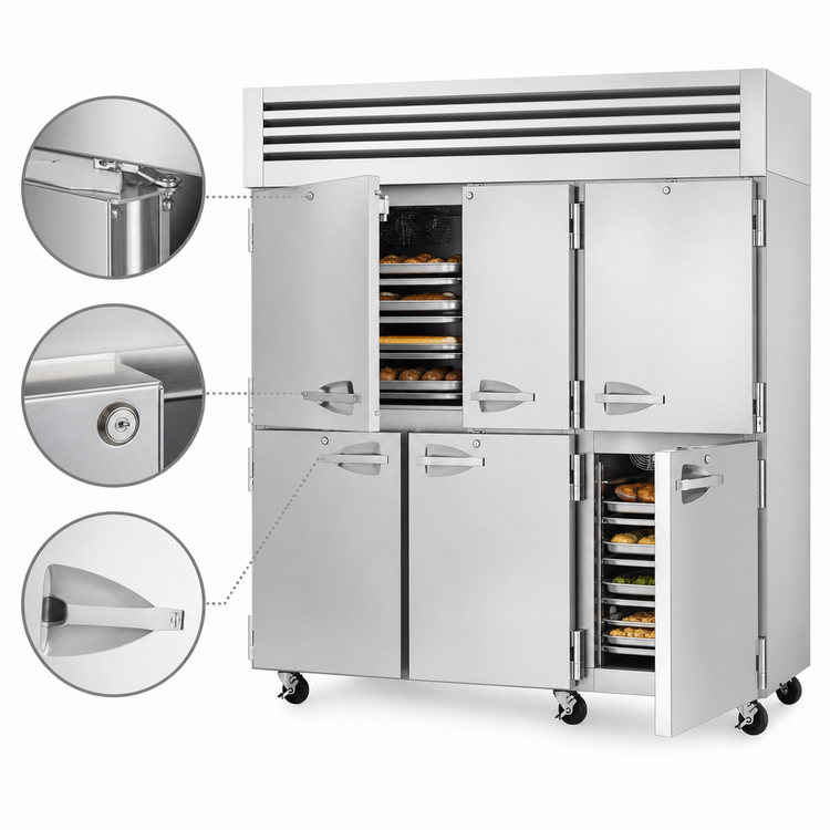 Product image #4 for Turbo Air PRO Series 3-Section Reach-In Heated Holding Cabinet with 6 Self-Closing Solid Half Doors, 73.9 Cu. Ft., Stainless Steel