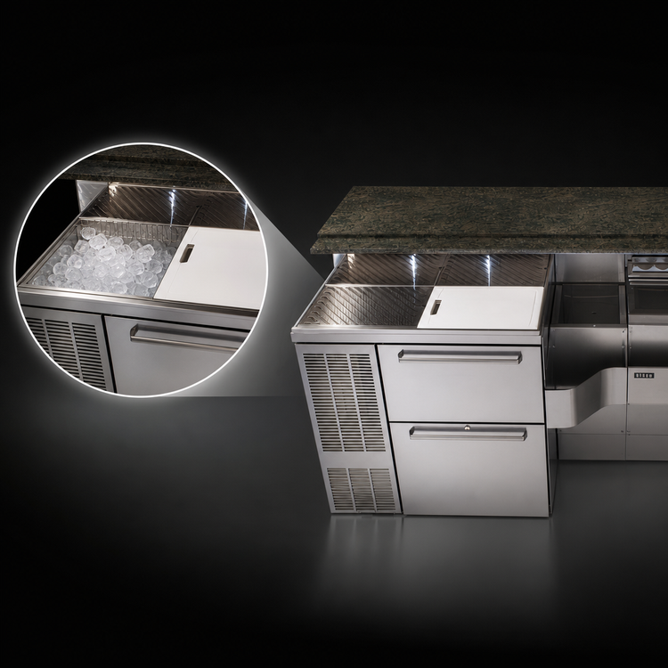 Product image #4 for Perlick Tobin Ellis Signature Series 68-Inch Pre-Configured Single-Sink Bartender Station with Ice Vault and Wall-Mount Faucet