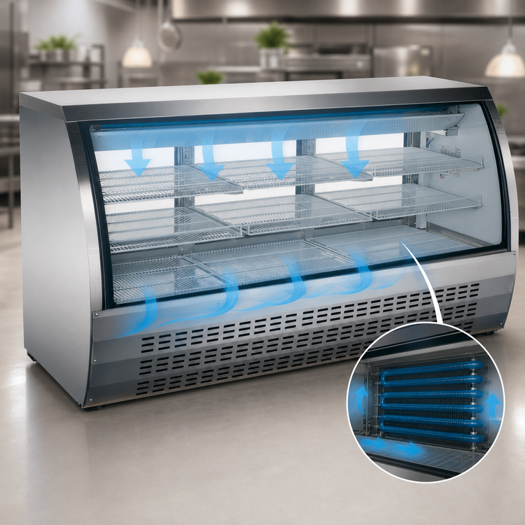 Product image #4 for Full-Service Refrigerated Deli Display Case, Floor Model, 82-Inch, 32.0 Cu. Ft., Curved Glass, Bottom-Mount Self-Contained Refrigeration