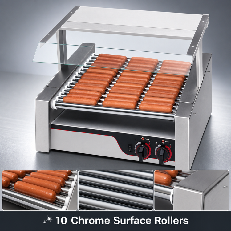 Product image #4 for X*PERT Regular Size Slanted Hot Dog Roller Grill with 10 Chrome Rollers