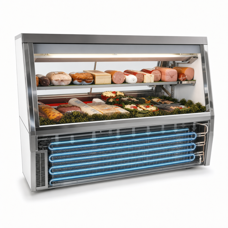 Product image #4 for Howard-McCray 34N Series 48-Inch Remote Double Duty Deli Meat & Cheese Service Case with Straight Glass and LED-Lit Mezzanine Shelf