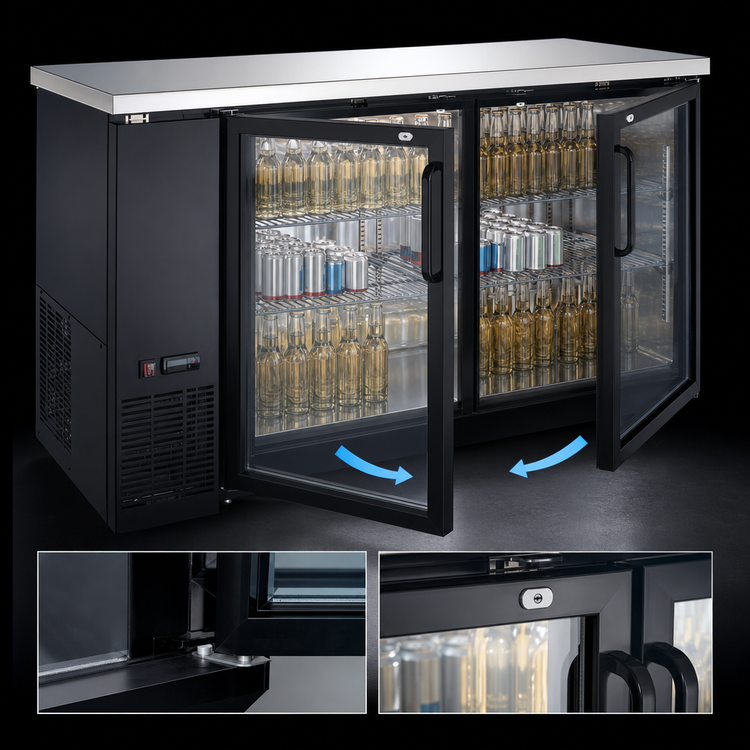 Product image #4 for Omcan 61-Inch Two-Section Reach-In Glass Door Back Bar Cooler, Side-Mounted Self-Contained Refrigeration