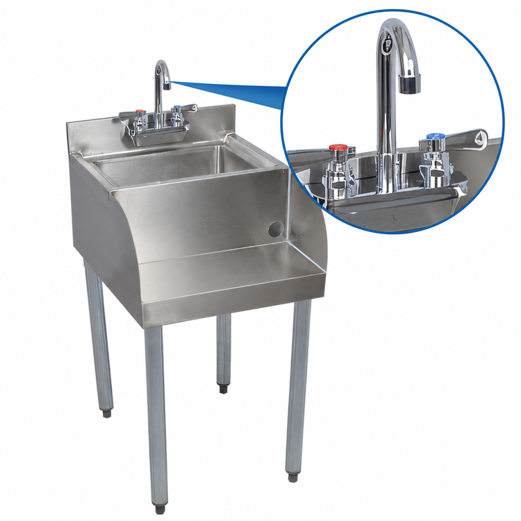 Product image #4 for BK Resources 18-Inch Freestanding Stainless Steel Underbar Blender Station with Dump Sink and Faucet
