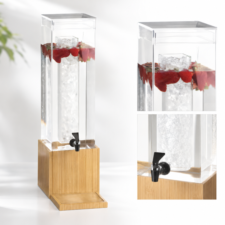 Product image #4 for Bamboo 3 Gallon Acrylic Beverage Dispenser with Ice Chamber and Drip Tray