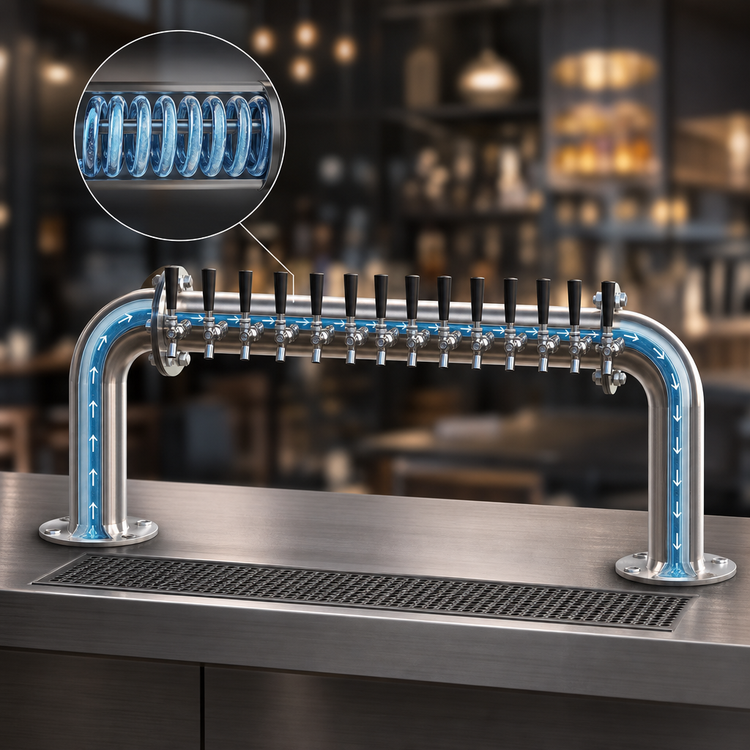Product image #4 for Perlick 4064-6R Pass-Thru Countertop Glycol-Cooled Draft Beer Tower, 6 Faucets, Stainless Steel Matte Finish