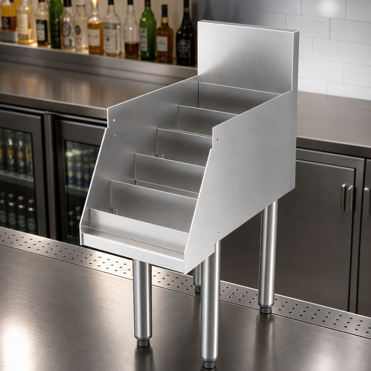 Product image #5 for Perlick 12-Inch Wide x 24-Inch Deep Freestanding Stainless Steel Liquor Display Cabinet with 5 Steps and 6-Inch Backsplash