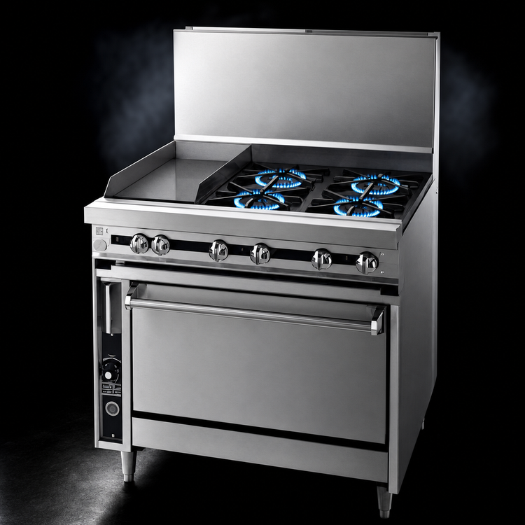 Product image #4 for Titan JTRH-4-1HT-36C Heavy Duty 36" Gas Range with 4 Open Burners, 1 Hot Top, and Convection Oven