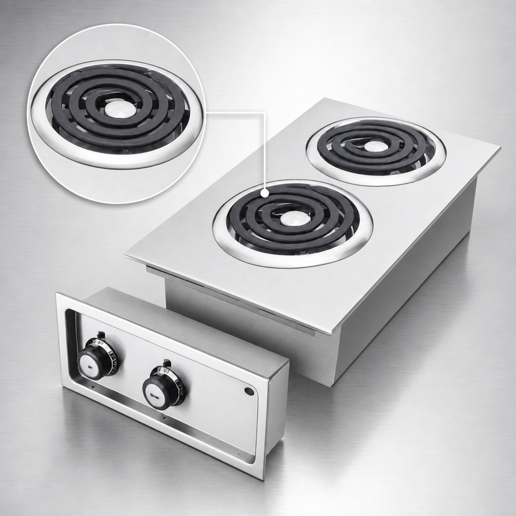 Product image #4 for Wells H-636 Built-In Electric Hotplate with 2 Flat Spiral Burners, 14-3/4 Inch Wide
