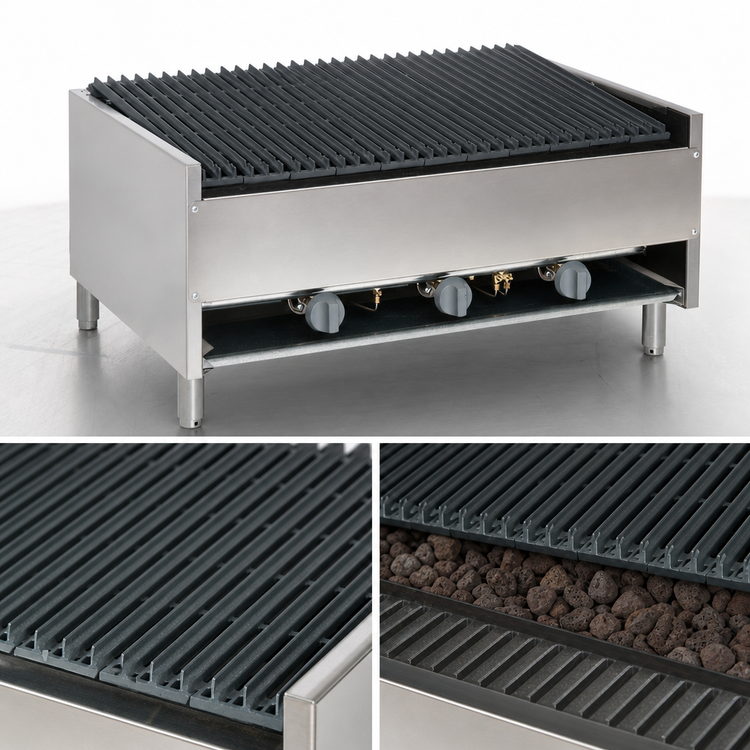 Product image #4 for Comstock-Castle Castle Series 36-Inch Countertop Gas Char-Broiler, 24-Inch Deep Frame, Lava Rock, Cast Iron Grates