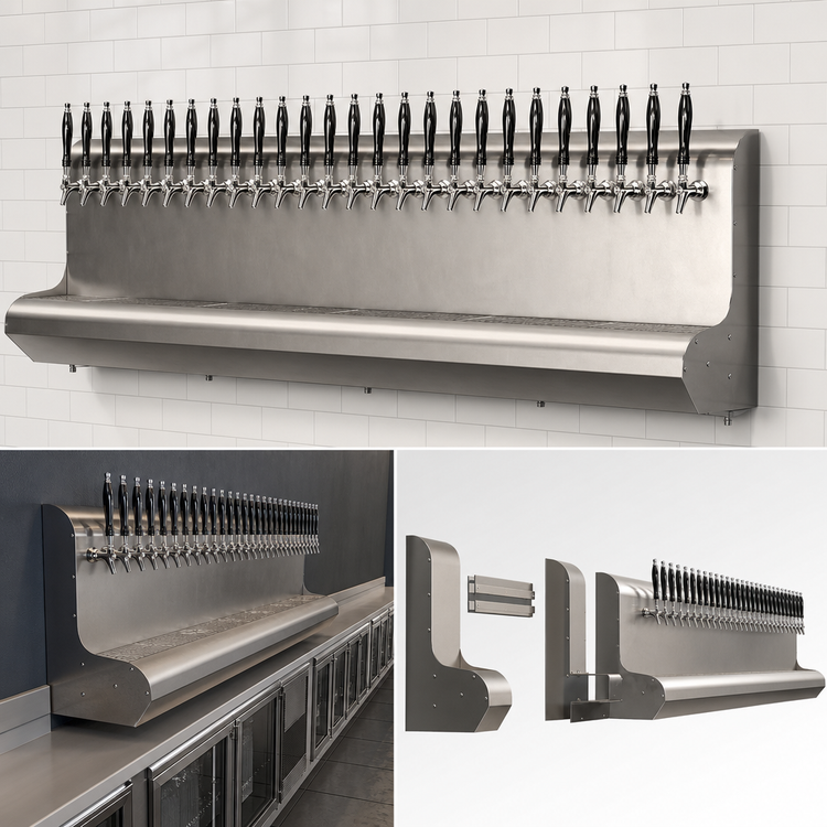 Product image #4 for Perlick 93-Inch Wide Wall-Mount Air-Cooled Modular Draft Beer Dispensing Tower, 31 Faucets, Stainless Steel