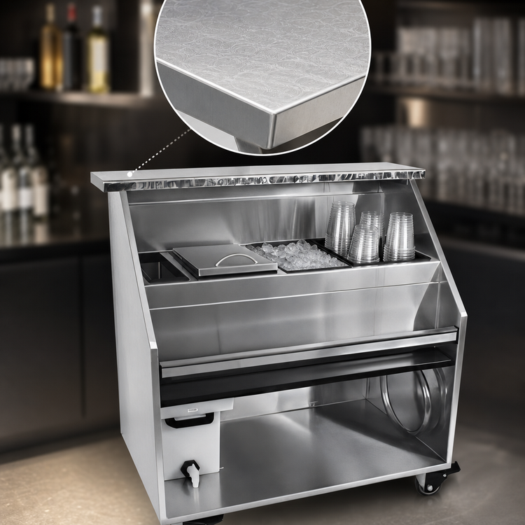 Product image #4 for Glastender 60-Inch Portable Stainless Steel Bar for Stackable Cups with Insulated Ice Bin and Iced Beverage Compartment