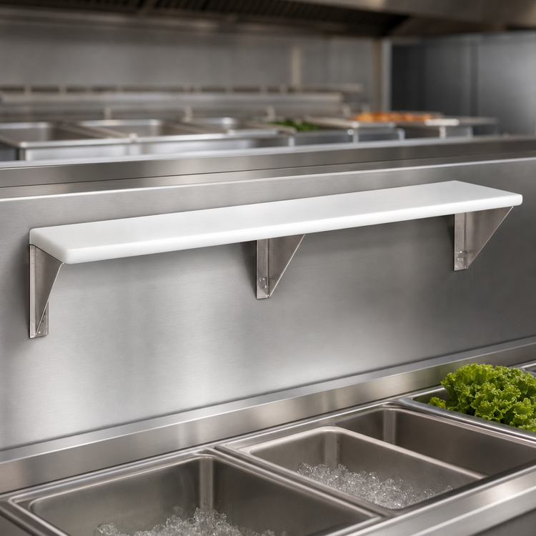 Product image #4 for Advance Tabco Triumph Supreme Stainless Steel Shelf with Removable 3/8 Inch White Poly Cutting Board for 2-Well Hot and Cold Food Units