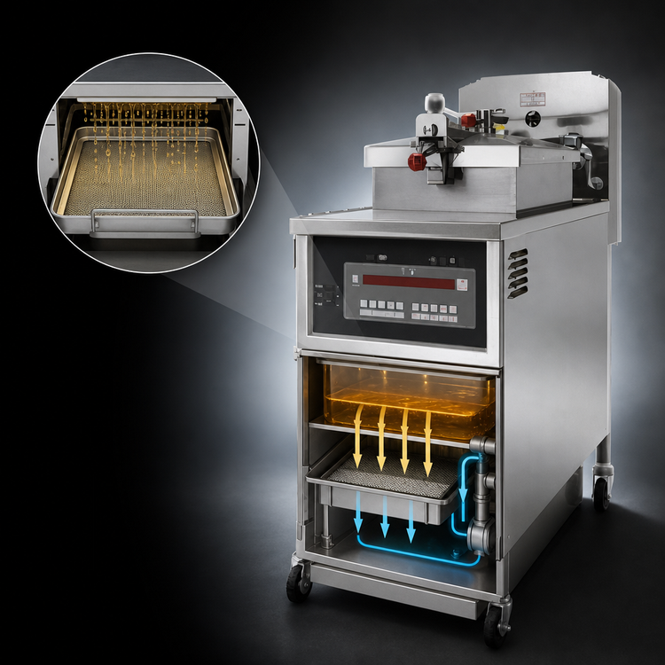 Product image #4 for Henny Penny PFE-500 4-Head Electric Pressure Fryer with Built-In Filtration and Computron 1000 Control