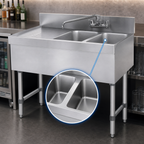 Thumbnail image #4 for Steel Works Stainless SWBAR2B36-L 36-Inch Two-Compartment Stainless Steel Underbar Sink with Left Drainboard and 3-Inch Backsplash