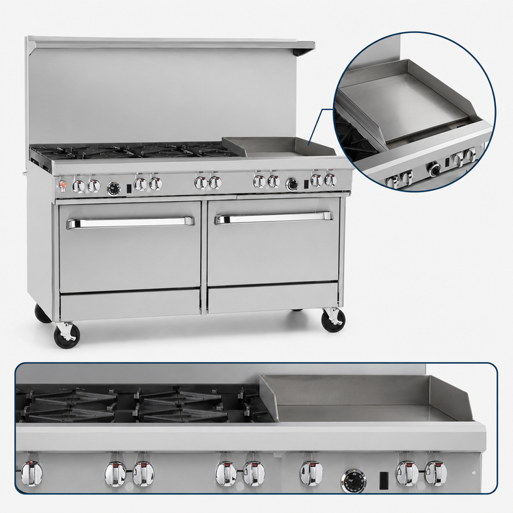 Product image #4 for Southbend Ultimate 60-Inch Commercial Gas Restaurant Range with 5 Burners, 24-Inch Griddle, 2 Cabinets and Hi-Shelf