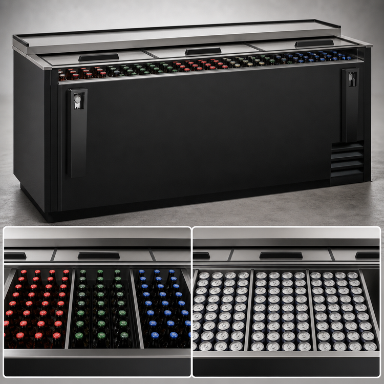 Product image #4 for 95-Inch Wide Bottle Cooler with 3 Sliding Locking Lids, 28 Cu. Ft., Side-Mount Self-Contained Refrigeration