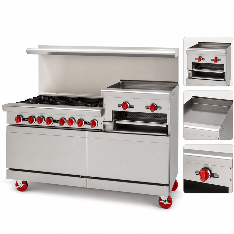 Product image #4 for American Range 48-Inch Restaurant Gas Range with 4 Open Burners, 24-Inch Raised Griddle/Broiler, and Double Storage Base