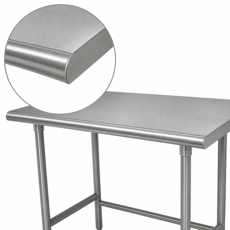 Product image #4 for Advance Tabco 12-Foot x 24-Inch 16-Gauge 430 Stainless Steel Flat Top Work Table with Open Base