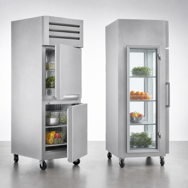 Product image #4 for Spec Series One-Section Pass-Thru Reach-In Refrigerator with 2 Solid Half Front Doors and Glass Rear Door