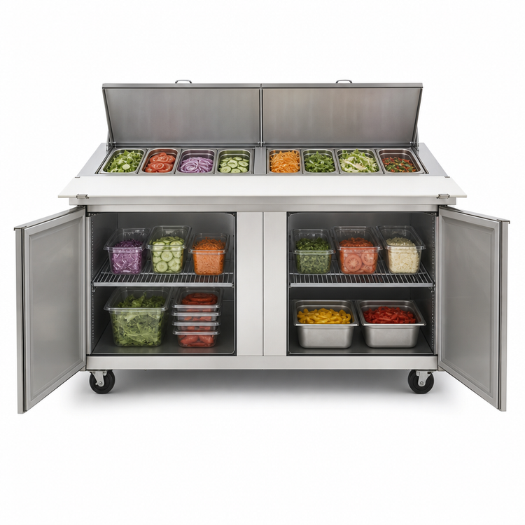Product image #4 for Delfield Two-Section Sandwich/Salad Top Refrigerator with 12 1/6-Size Pan Capacity, 60-Inch Wide