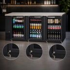 Thumbnail image #4 for Everest Refrigeration EBB90G Three-Section Glass Door Back Bar Cooler, 89-1/4 in., 32 cu. ft., Stainless Steel Top, Black Exterior
