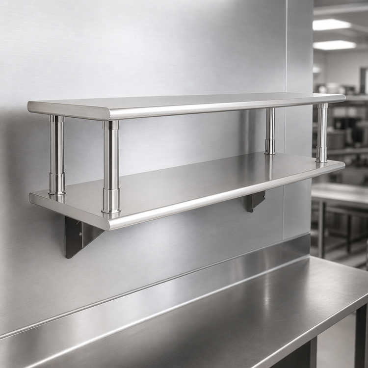 Product image #4 for Eagle Pass-Thru Wall-Mounted Shelf with Overshelf, 144-Inch W x 18-Inch D, 304 Stainless Steel