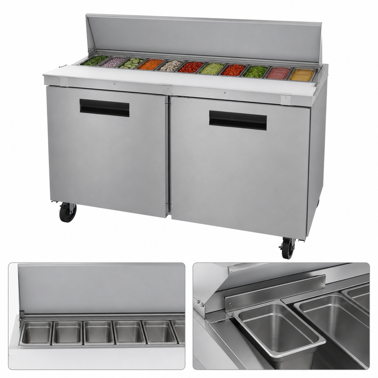 Product image #4 for Hoshizaki Steelheart SR60B-12 60-Inch Two-Section Reach-In Sandwich Top Prep Refrigerator with 12-Pan Top Rail