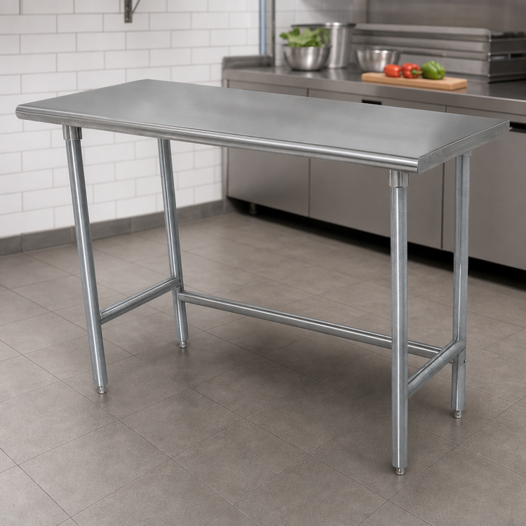 Product image #4 for Advance Tabco 108-Inch x 24-Inch Flat Top Work Table with 16-Gauge 304 Stainless Steel Top and Open Galvanized Base