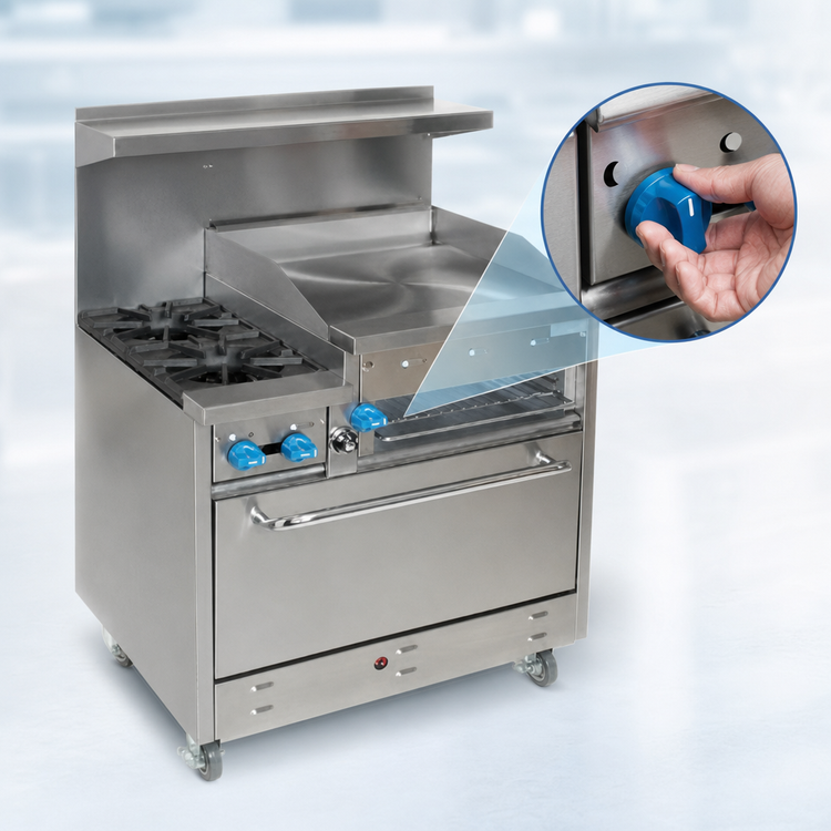 Product image #3 for Comstock-Castle 24-Inch Commercial Gas Range with Raised Griddle and Space-Saver Oven