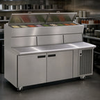 Thumbnail image #5 for Delfield LiquiTec 18672PDLP 72-Inch Two-Section Refrigerated Pizza Prep Table with Dual Raised Rails, 6-Pan Capacity, and 17-Inch Cutting Board