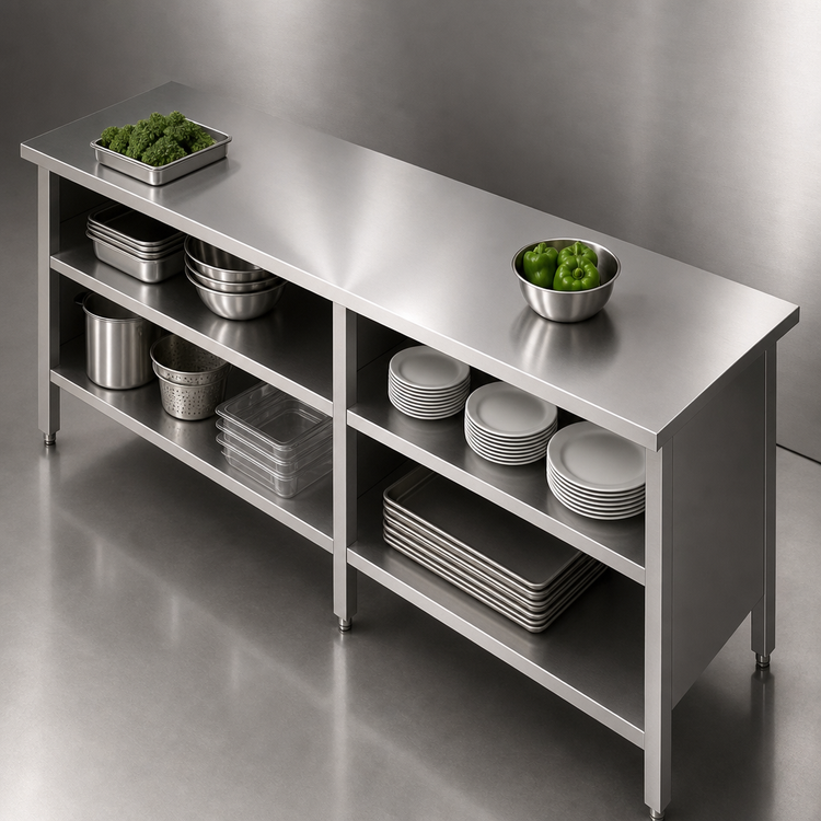 Product image #4 for John Boos 84-Inch x 24-Inch 16-Gauge Stainless Steel Open-Front Enclosed Base Work Table