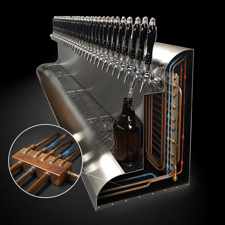 Product image #4 for Perlick 90-Inch Modular Wall-Mount Glycol-Cooled Draft Beer Dispensing Tower, 30 Faucets, Bottom Exit, Stainless Steel