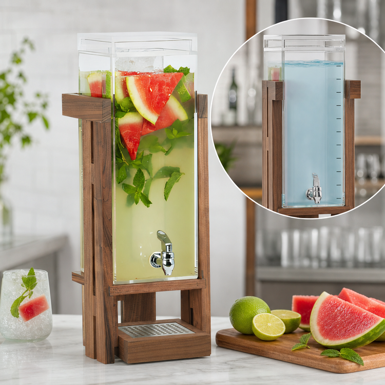 Product image #5 for Cal-Mil Sydney Single Acrylic Beverage Dispenser with Ice Chamber, Drip Tray, and Removable Spigot, 3 Gallon, Walnut