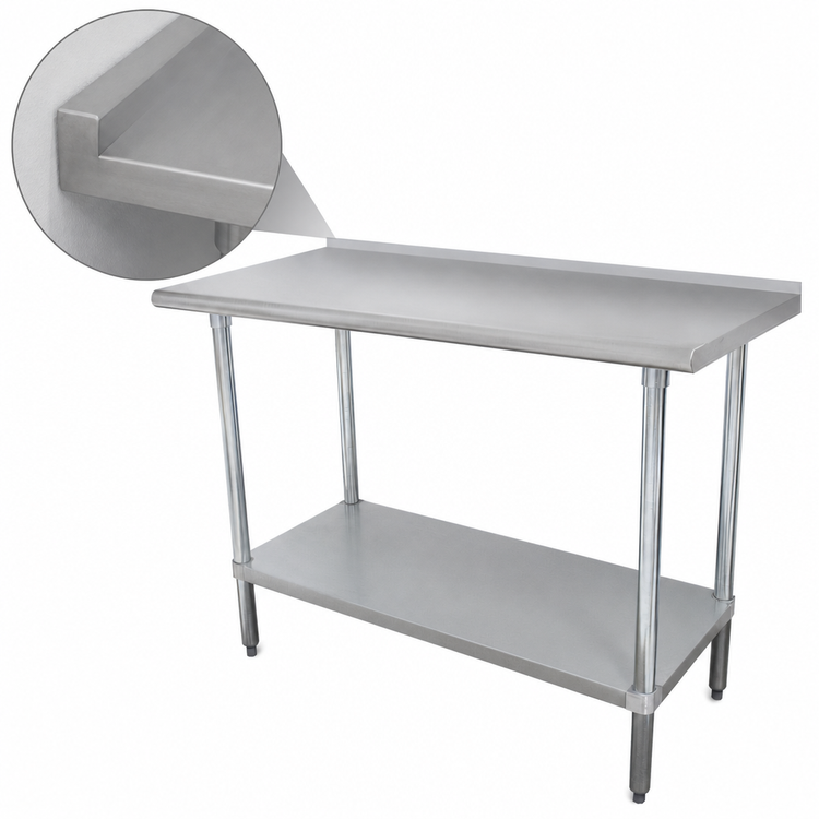 Product image #4 for Advance Tabco 84 Inch x 24 Inch 16-Gauge 430 Stainless Steel Work Table with 1-1/2 Inch Rear Up-Turn and Adjustable Undershelf